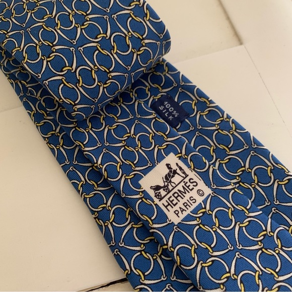 Hermes Horse Bit Blue Silk Tie - Picture 1 of 6